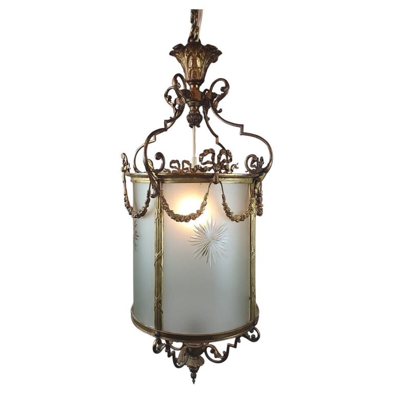 Louis XVI Style Hall Lantern In Bronze And Brass, 1900s