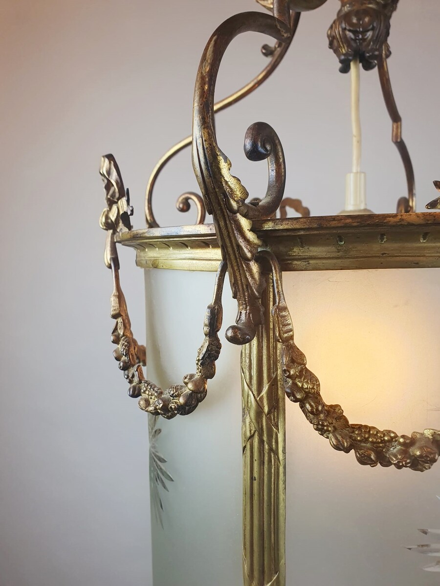 Louis XVI Style Hall Lantern In Bronze And Brass, 1900s