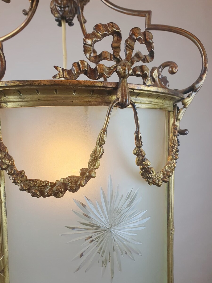 Louis XVI Style Hall Lantern In Bronze And Brass, 1900s