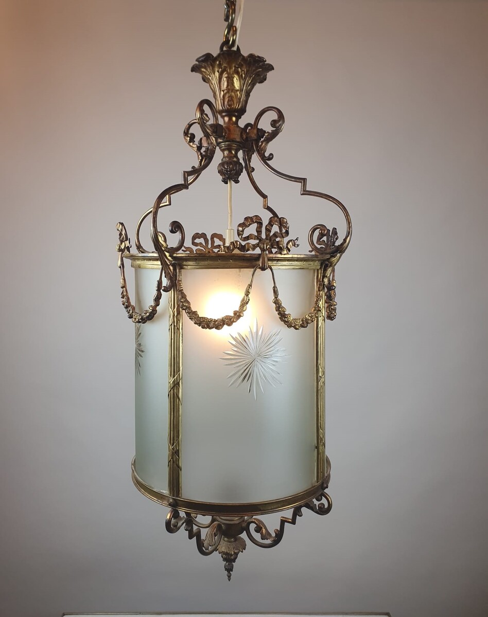 Louis XVI Style Hall Lantern In Bronze And Brass, 1900s