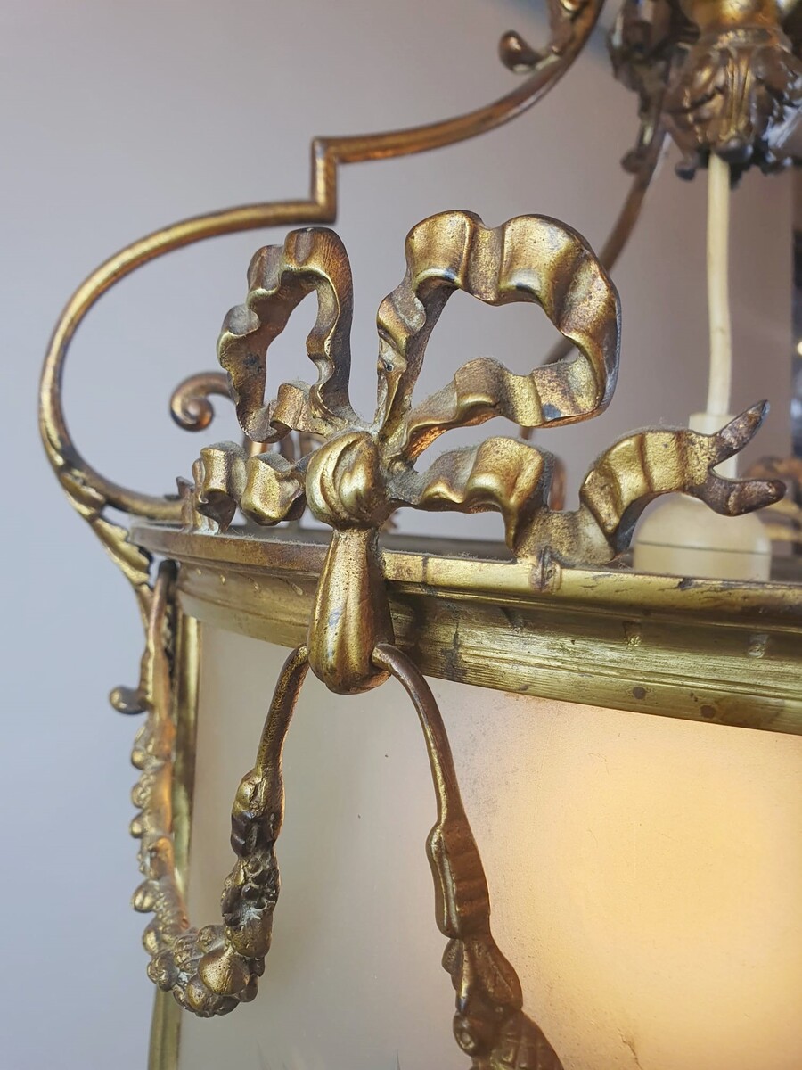 Louis XVI Style Hall Lantern In Bronze And Brass, 1900s