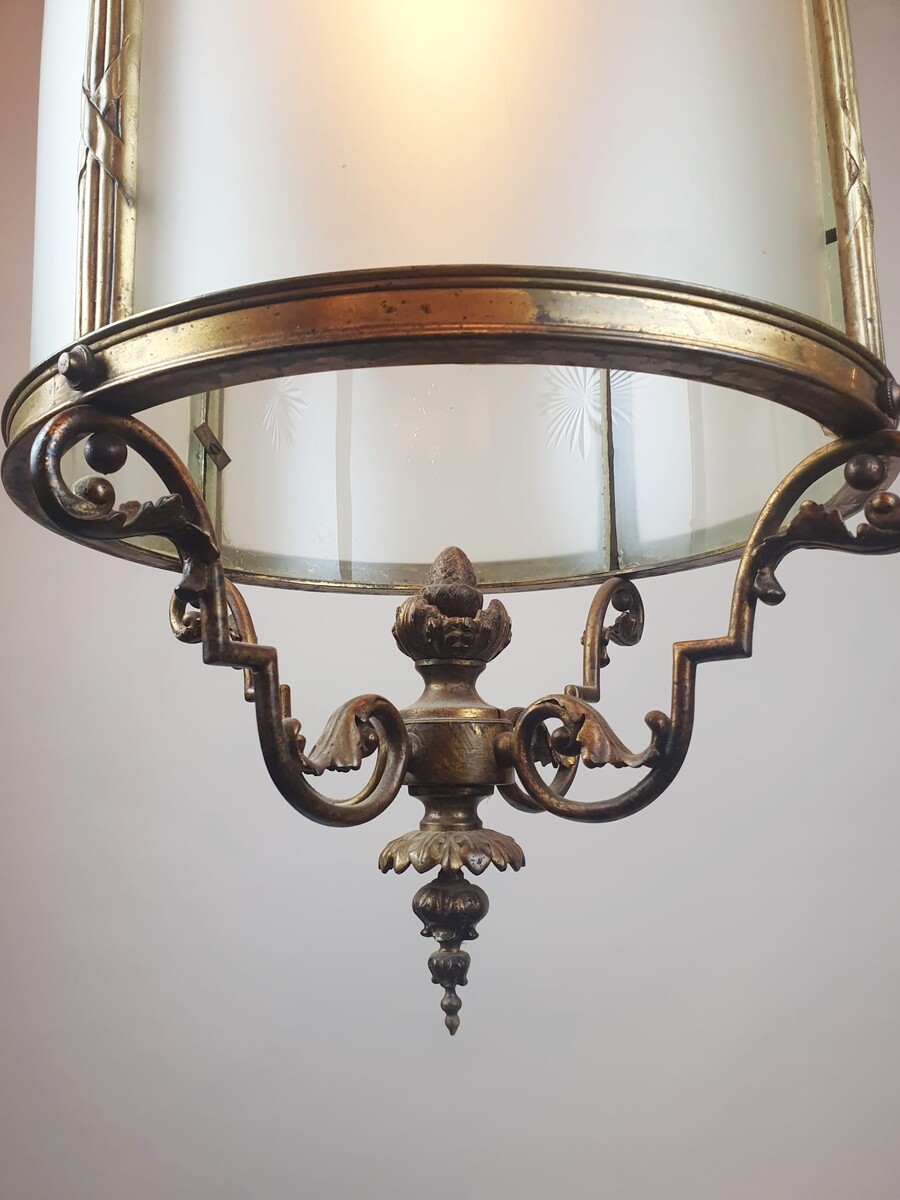 Louis XVI Style Hall Lantern In Bronze And Brass, 1900s