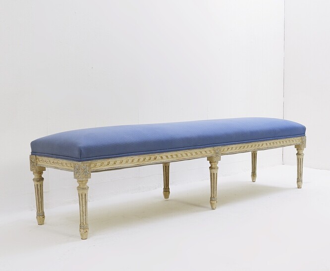 Louis XVI Style Wooden Bench with Carved Rosettes, Belgium