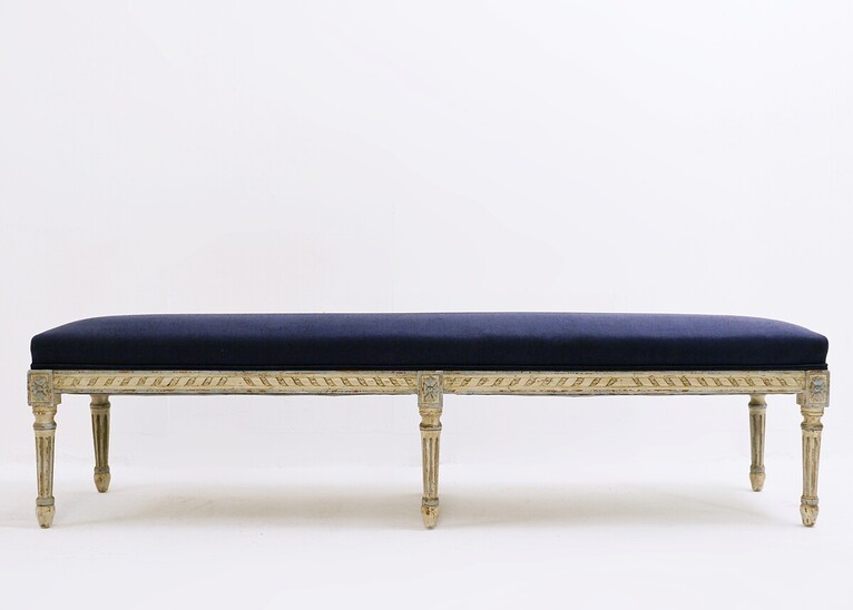 Louis XVI Style Wooden Bench with Carved Rosettes, Belgium