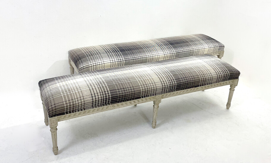 Louis XVI Style Wooden Bench with Carved Rosettes, Belgium - 2 Available