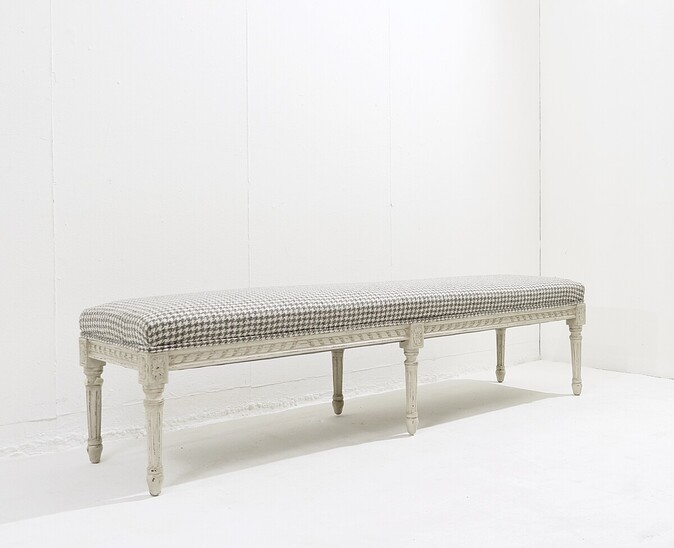 Louis XVI Style Wooden Bench with Carved Rosettes, Belgium