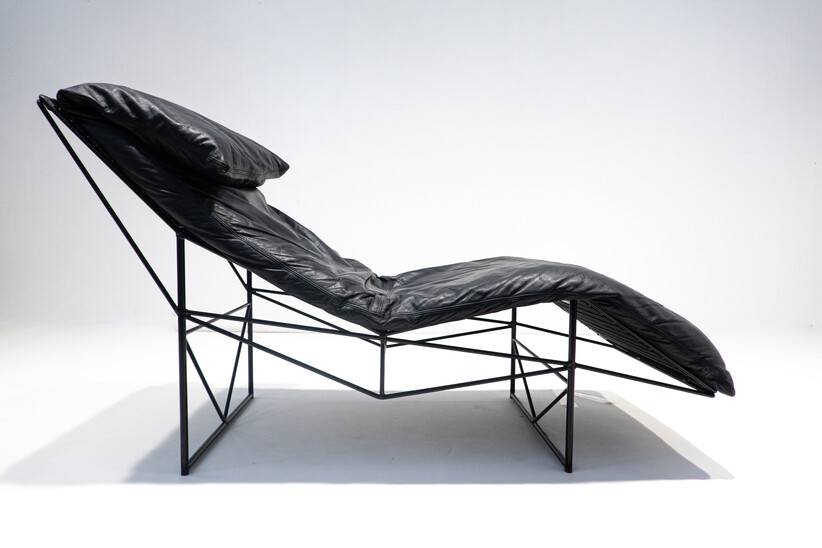 Lounge Chair by Paolo Passerini For Uvet, Black Leather, Italy, 1985