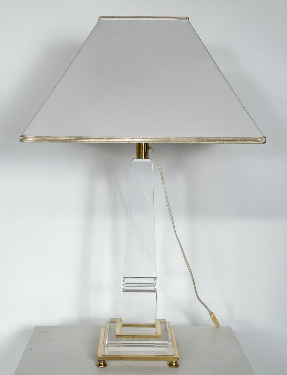 Lucite and Brass Desk Lamp, 1970s