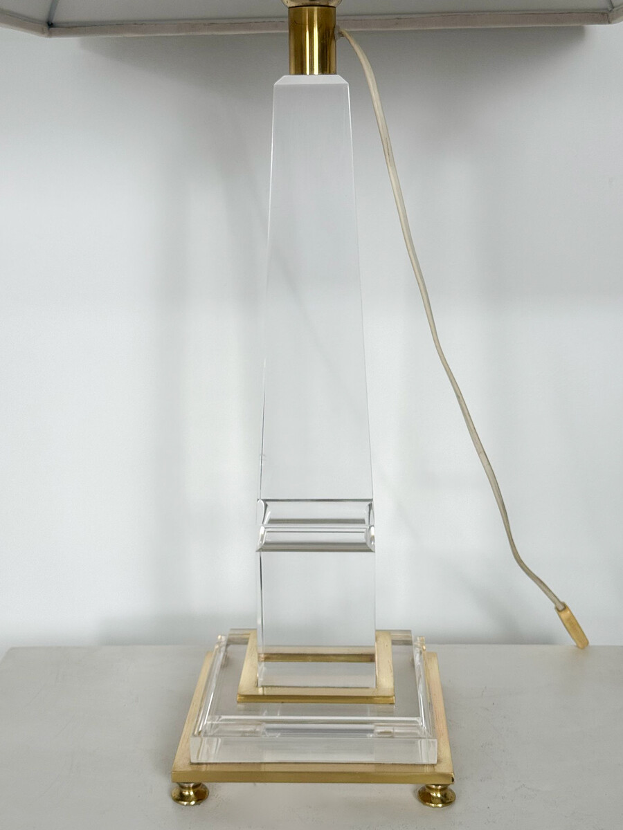 Lucite and Brass Desk Lamp, 1970s