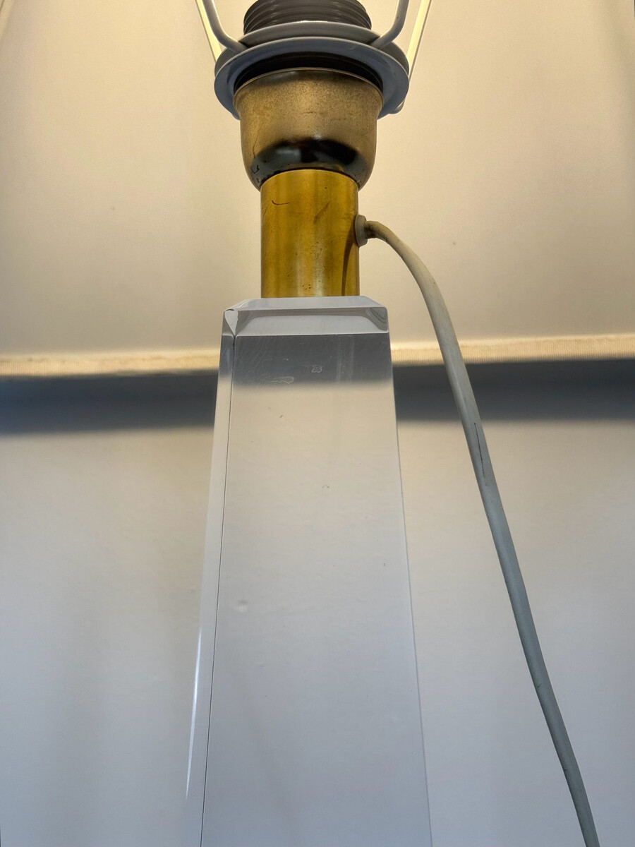 Lucite and Brass Desk Lamp, 1970s