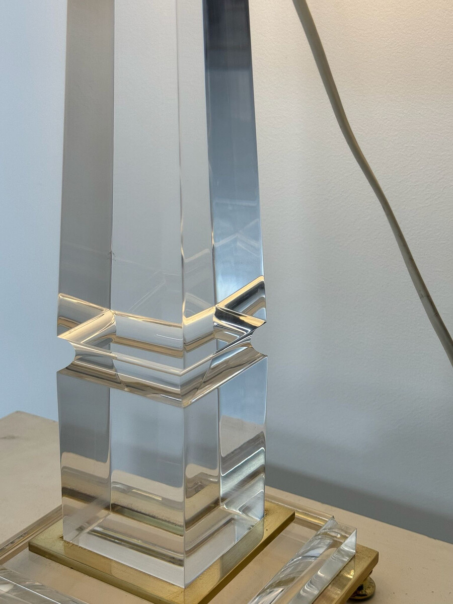 Lucite and Brass Desk Lamp, 1970s