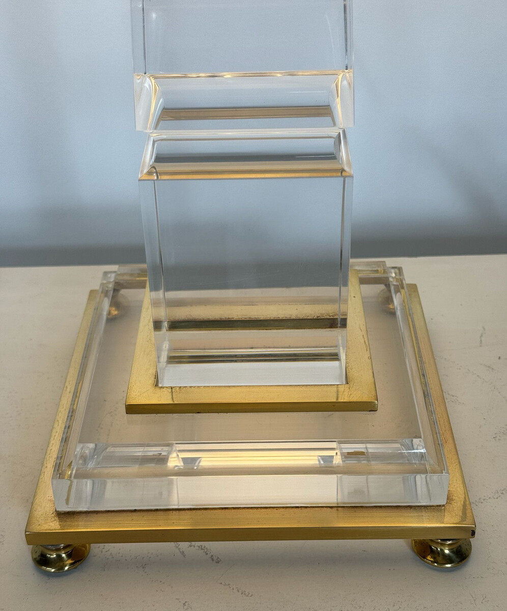 Lucite and Brass Desk Lamp, 1970s