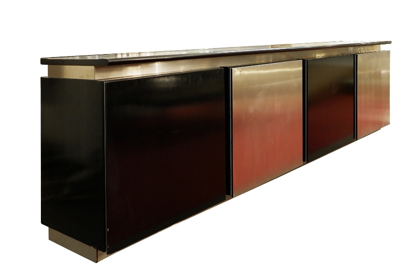 Ludovico Acerbis Sideboard In Stained Oak And Aluminium, 1960s