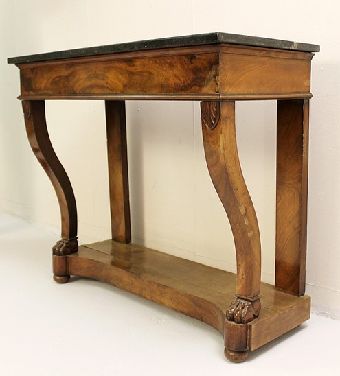 Mahogany Console Table With Marble Top - 19th