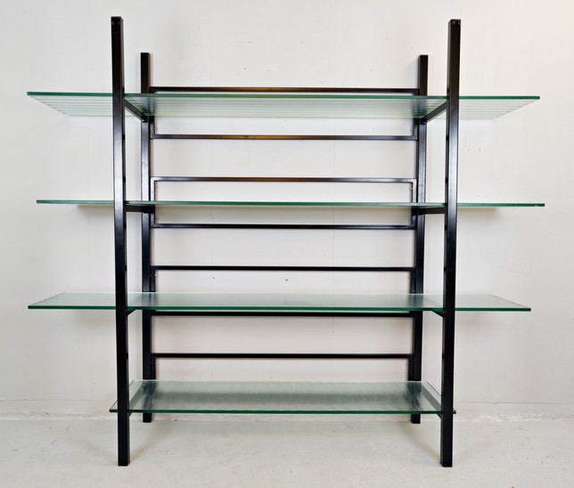 Metal Etagère with Four Reeded Glass Shelves