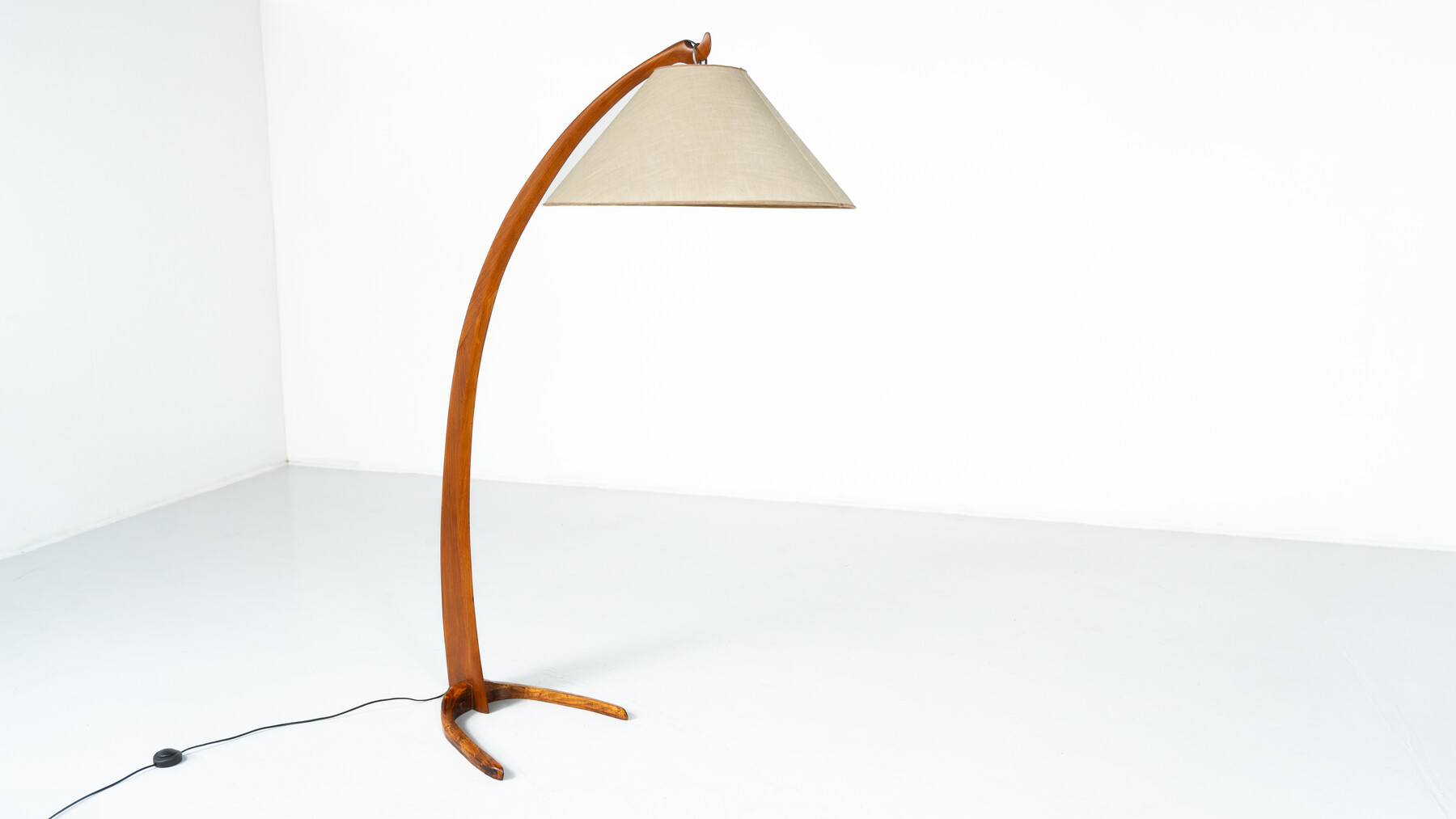 Mid-Century Arc Floor Lamp, Wood, Italy, 1950s
