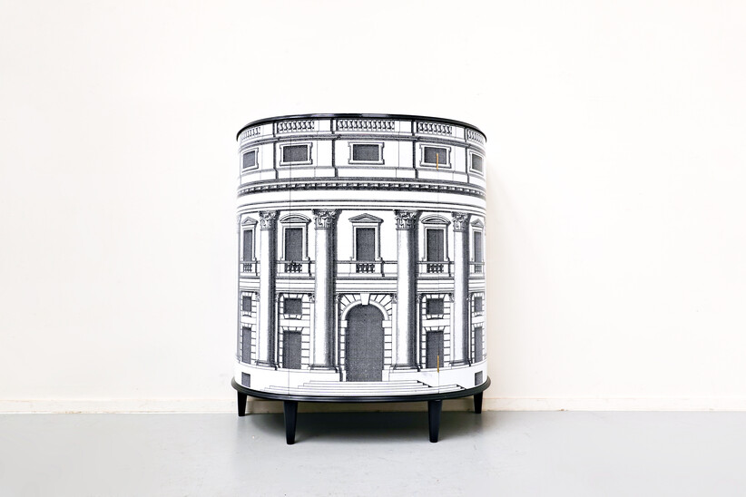 Mid-century Architectural scene Italian cabinet