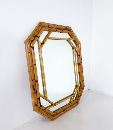 Mid-Century Bamboo Mirror attributed to Vivai Del Sud, 1970s