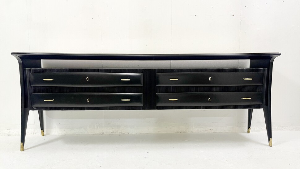Mid-century black chest of drawers with glass top - Italy 1960s