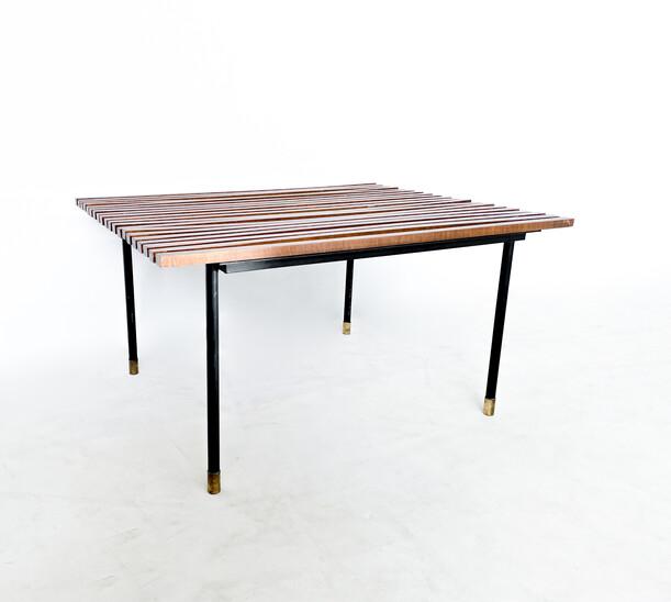 Mid-Century Black Iron and Wood Coffee Table