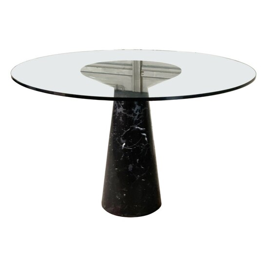 Mid-Century Black Marble Feet and Glass Top Dining Table by Angelo Mangiarotti - Italy 1970s