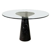Mid-Century Black Marble Feet and Glass Top Dining Table by Angelo Mangiarotti - Italy 1970s
