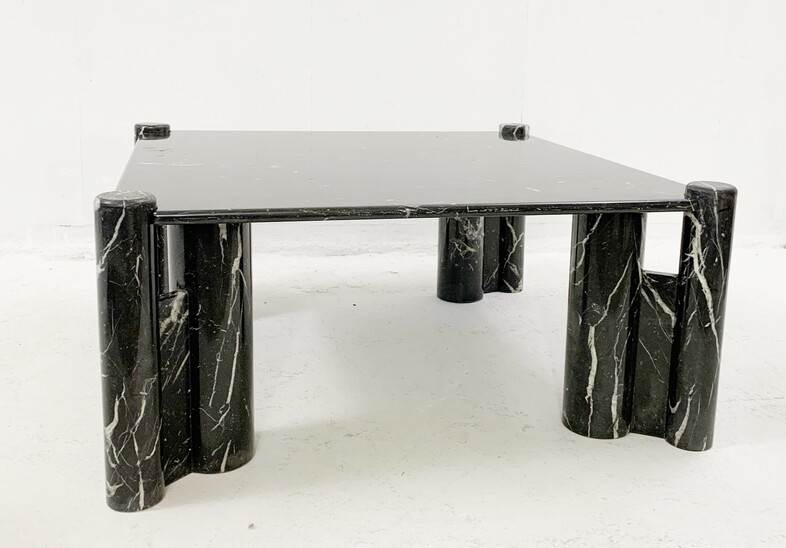 Mid-century black marble square coffee table - 1970s
