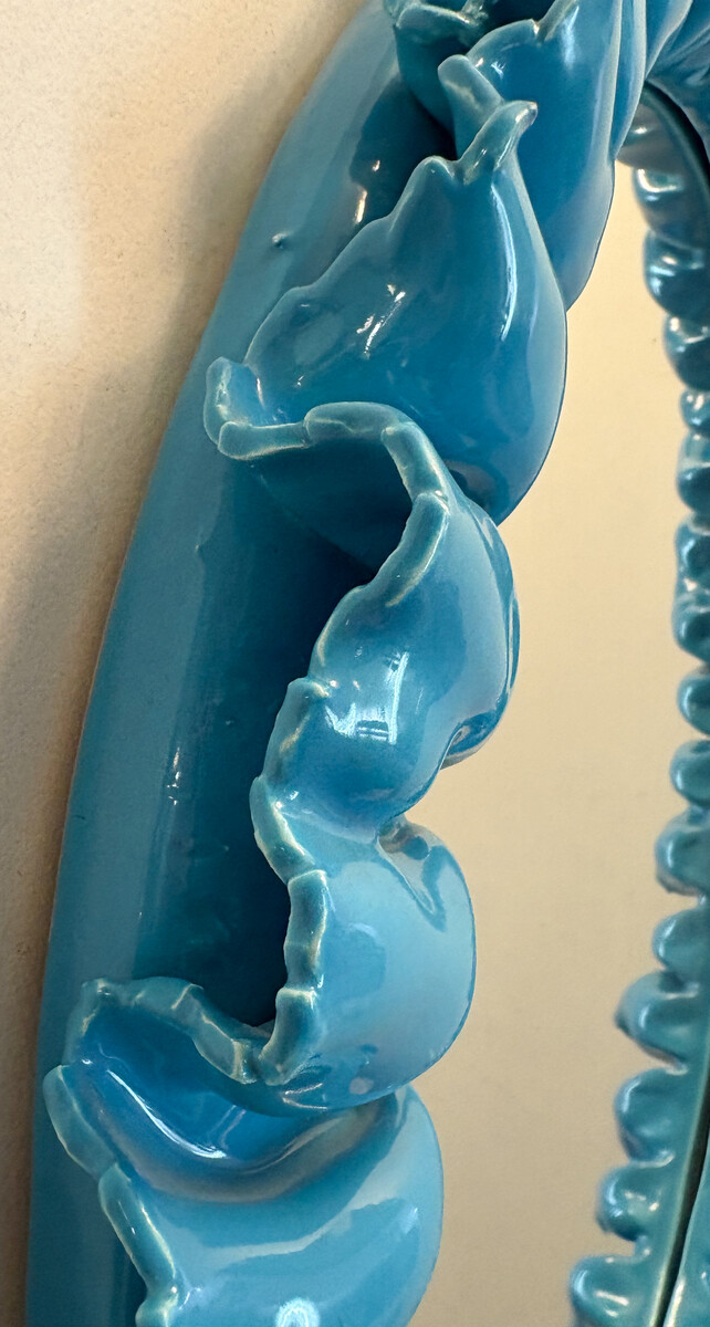 Mid-Century Blue Ceramic Wall Mirror by Fausto Melotti - Italy 1950s