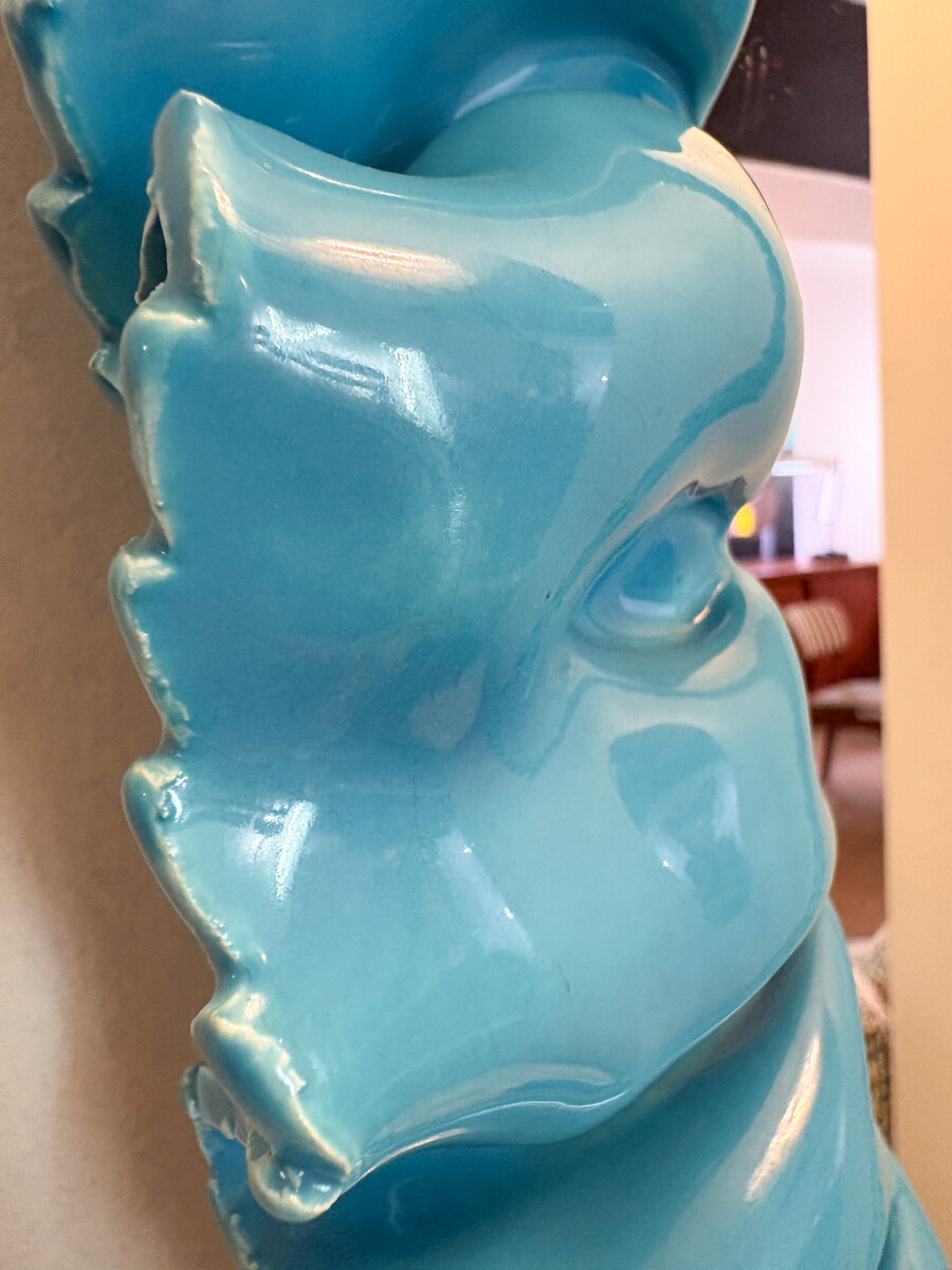 Mid-Century Blue Ceramic Wall Mirror by Fausto Melotti - Italy 1950s
