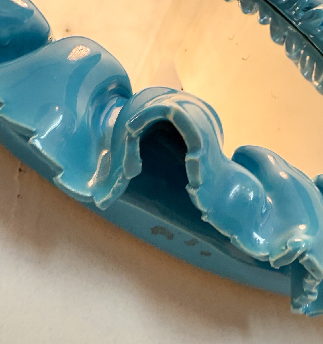 Mid-Century Blue Ceramic Wall Mirror by Fausto Melotti - Italy 1950s