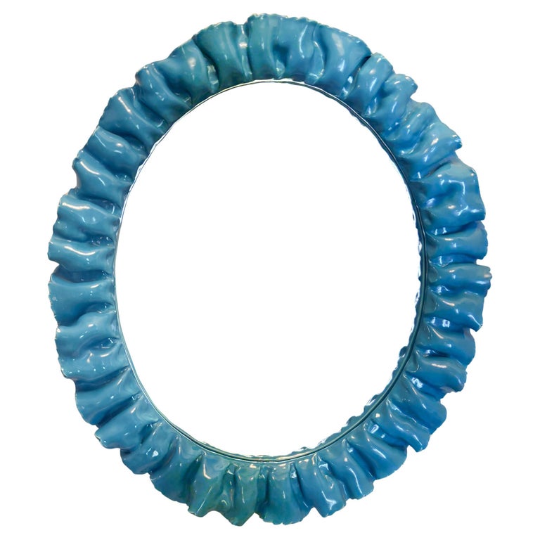 Mid-Century Blue Ceramic Wall Mirror by Fausto Melotti - Italy 1950s