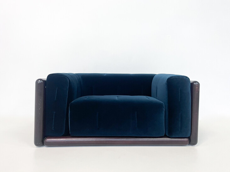 Mid-Century Blue Velvet Cornaro Sofa by Carlo Scarpa for S.Gavina, Italy, 1970s - New Upholstery 