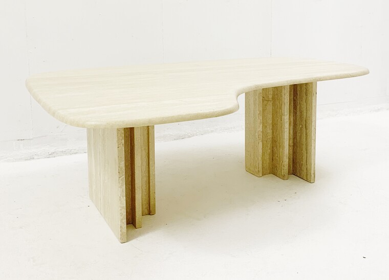 Mid-century boomerang travertine coffee table - Italy 1970s