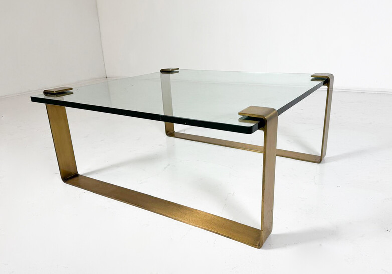 Mid-Century Brass and Glass Coffee Table, Ronald Schmitt, 1970s