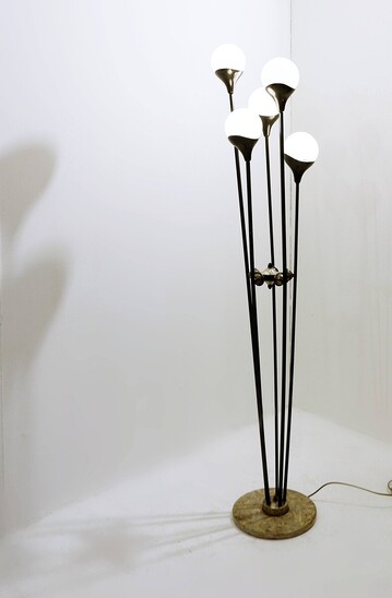 Mid-century brass and opaline floor lamp by Stilnovo - Italy 1950s