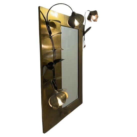 Mid-Century Brushed Brass Mirror in the Style of Maison Jansen
