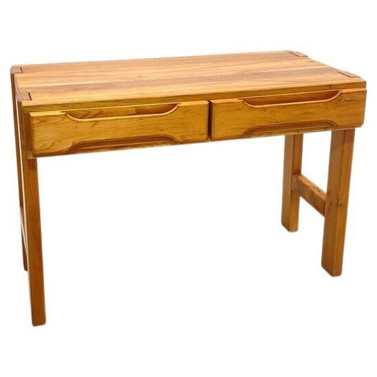 Mid-century brutalist pine drawers desk by Maison Regain - France 1960s
