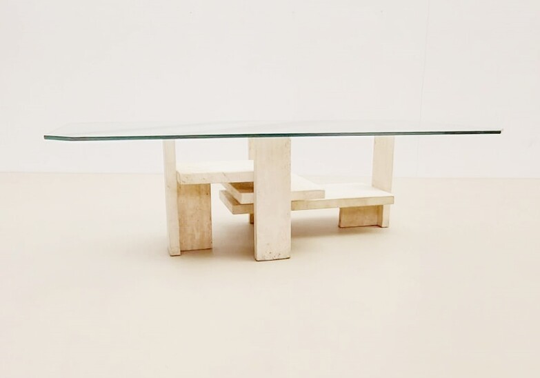 Mid-century Brutalist Travertine Coffee Table by Willy Ballez - Belgium 1970s