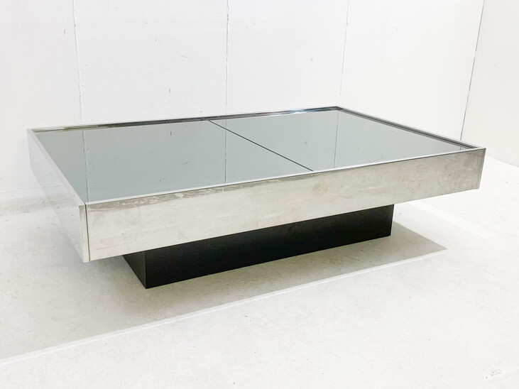 Mid-century chrome and mirror sliding bar coffee table by Willy Rizzo - Italy 1970s