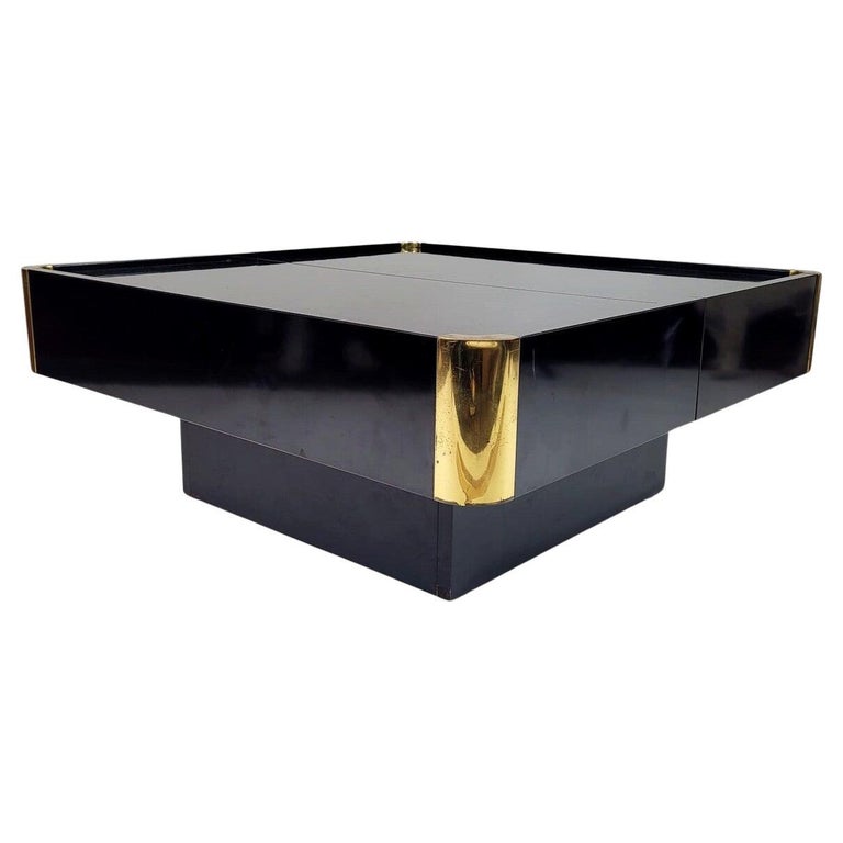 Mid-Century Coffee Table/ Bar, Lacquered Wood and Brass, 1970s