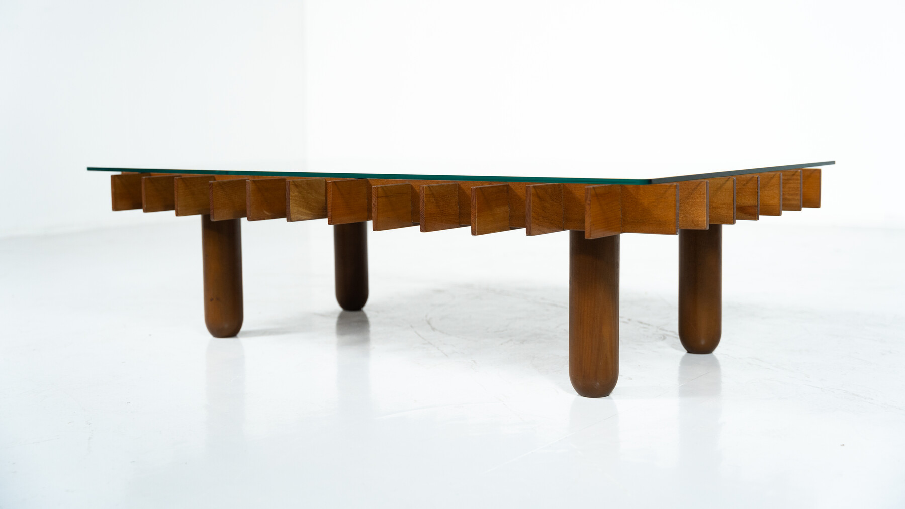 Mid-Century Coffee table, Wood and Glass, in the style of Gianfranco Frattini, 1960s