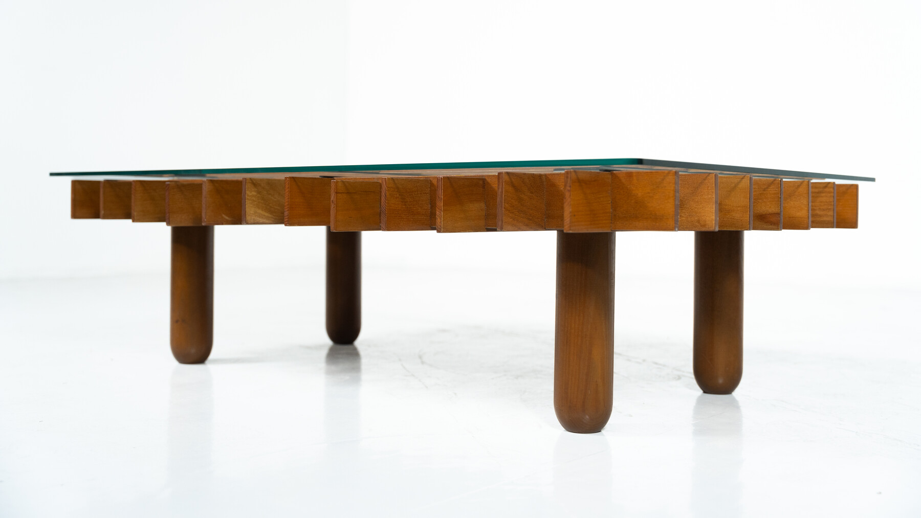 Mid-Century Coffee table, Wood and Glass, in the style of Gianfranco Frattini, 1960s