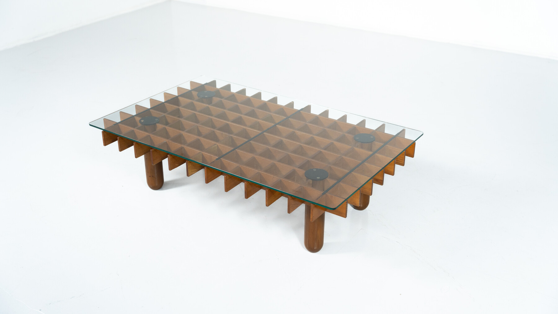 Mid-Century Coffee table, Wood and Glass, in the style of Gianfranco Frattini, 1960s