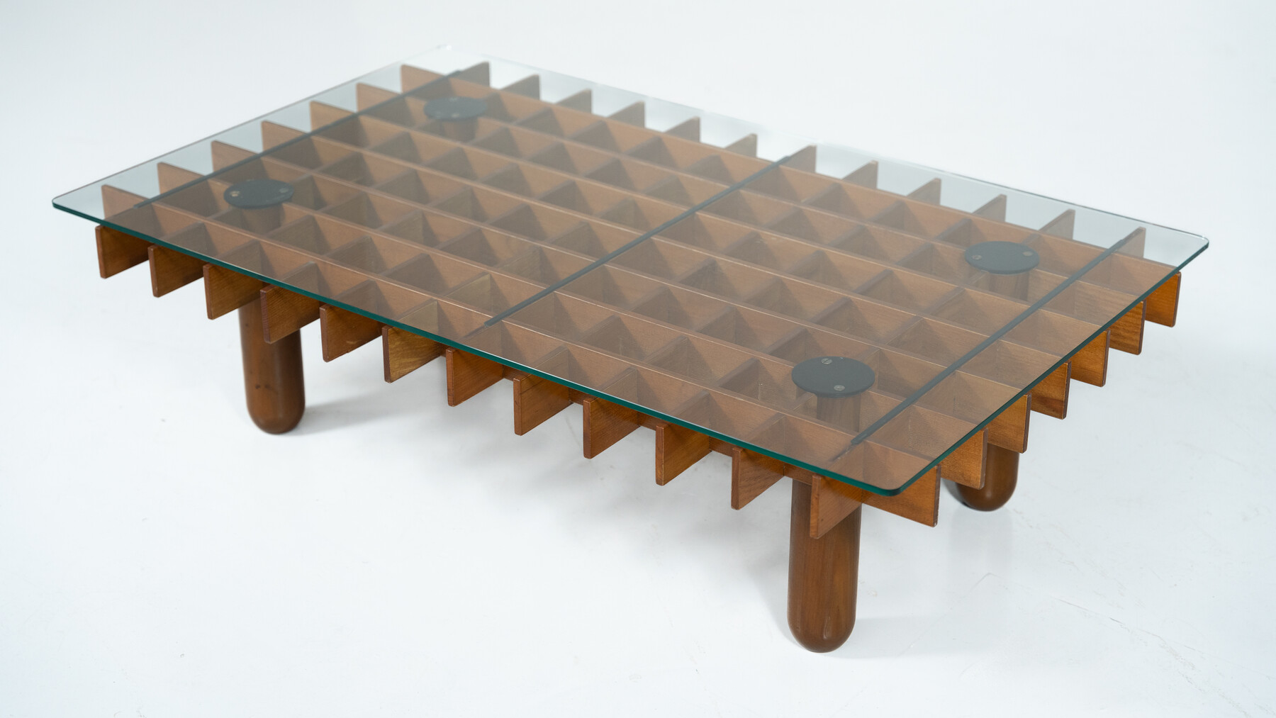 Mid-Century Coffee table, Wood and Glass, in the style of Gianfranco Frattini, 1960s