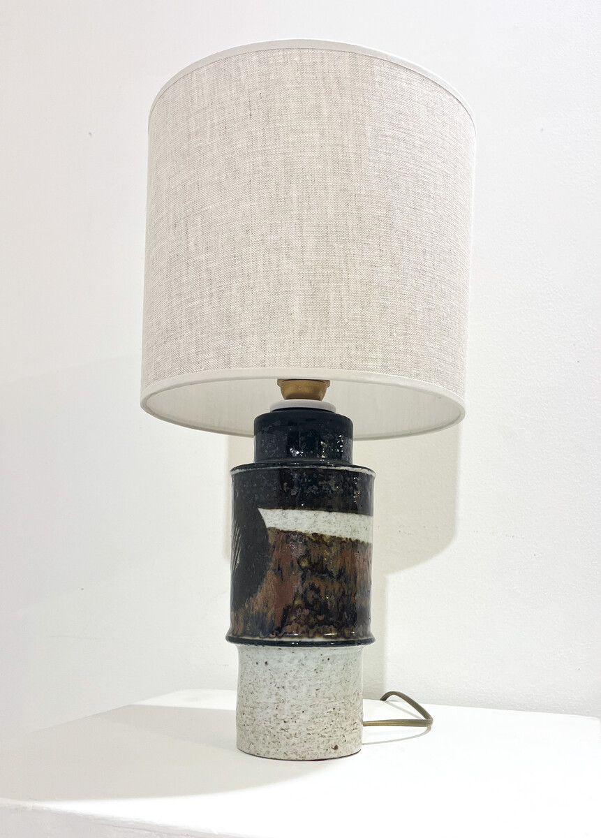 Mid-Century Desk Lamp, Painted and Glazed Stoneware by Inger Persson, Sweden, 1960s