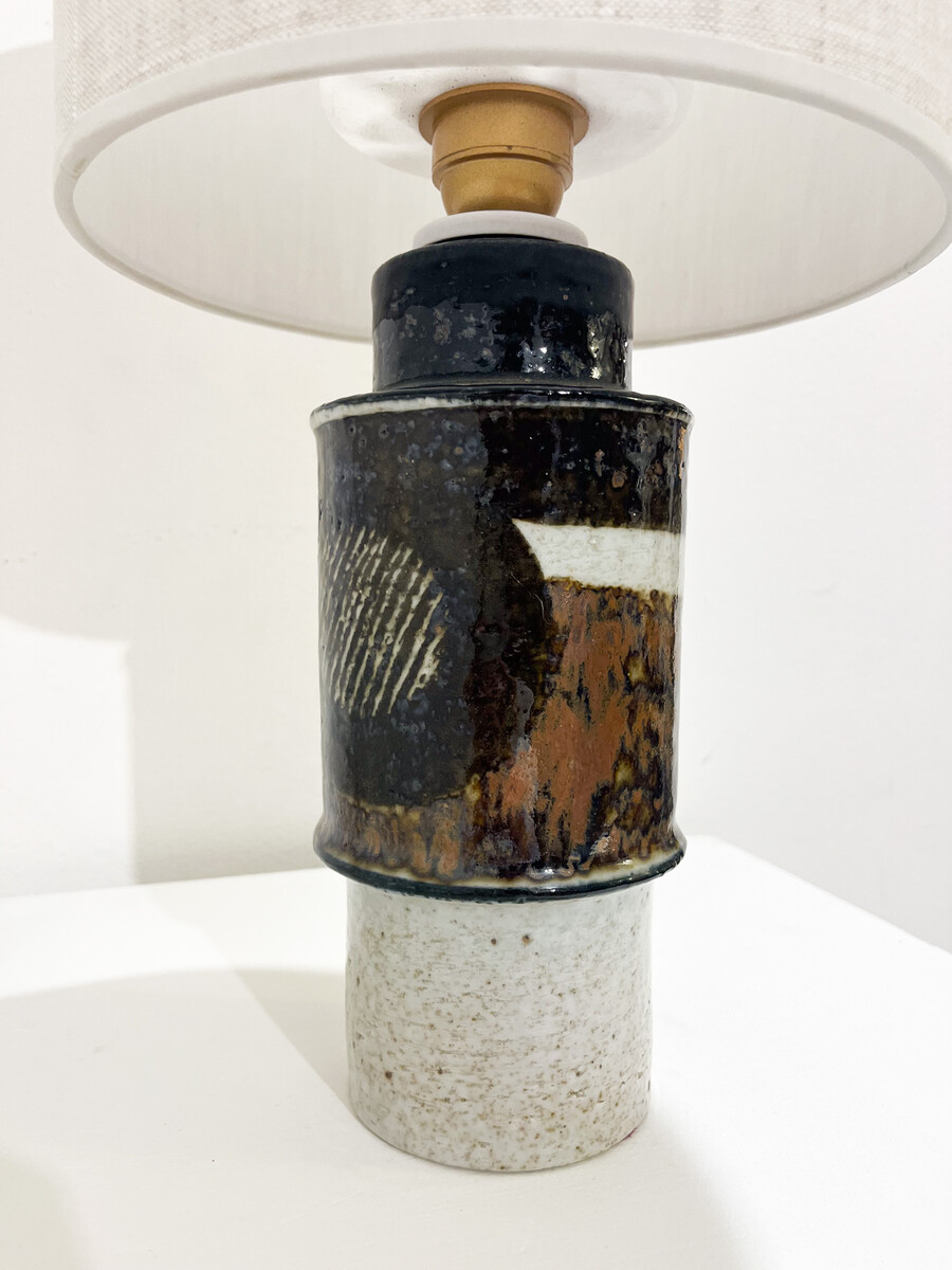 Mid-Century Desk Lamp, Painted and Glazed Stoneware by Inger Persson, Sweden, 1960s