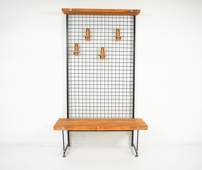 Mid-Century Entryway Bench with Coat Rack, Italy, 1960s