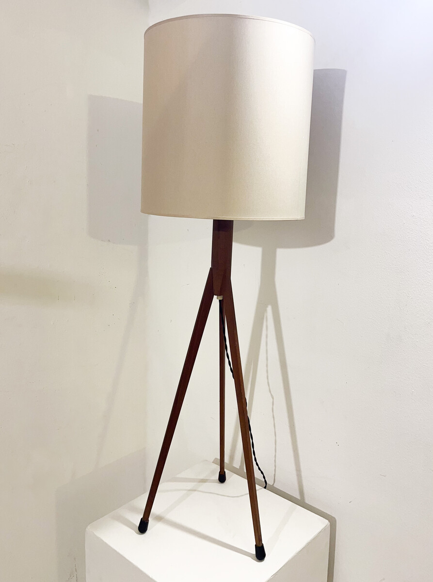 Mid-Century Floor Lamp with a Wood Tripod Base