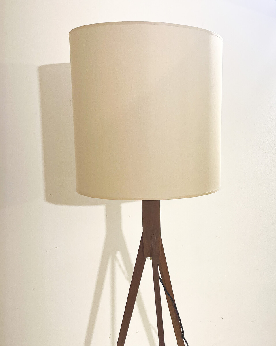 Mid-Century Floor Lamp with a Wood Tripod Base