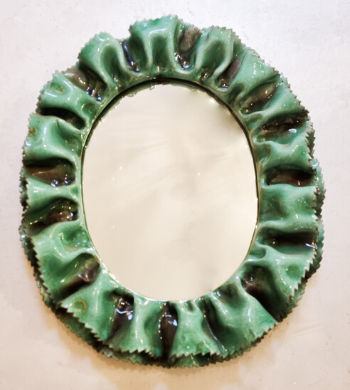 Mid-Century Green Ceramic Wall Mirror by Fausto Melotti - Italy 1950s